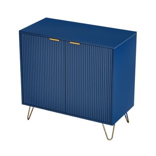 Buffet Avec 2 Portes Et 2 Étagères, Pieds Et Poignées Dorés, Bleu