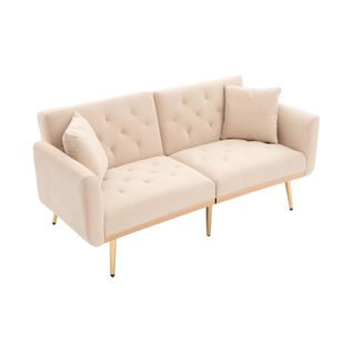 Canapé Convertible 2 Places Moderne En Velours - Beige