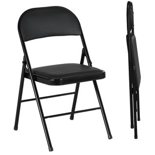 Lot De 2 Chaises Pliantes En Simili Cuir - Pieds Métal - Pour Bureau, Salle D'attente - Noir