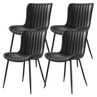 Lot De 4 Chaises De Salle à Manger En Simili Cuir - Design Moderne - Noir - Pour Cuisine