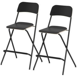 Lot De 2 Tabourets De Bar Pliants - Cadre Acier Robuste - Noir - Idéal Petits Espaces