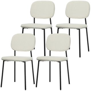 4 Chaises De Cuisine/salon En Velours - Structure Acier, Design Moderne - Blanc