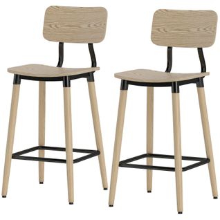 Lot De 2 Tabourets De Bar Ergonomiques - Dossier Et Repose-pieds, Acier - Style Naturel