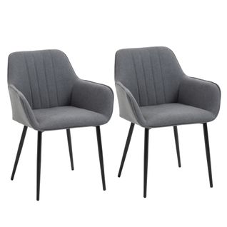 Lot De 2 Chaises - Housse Lin Respirante Gris Foncé, Accoudoirs - Confort