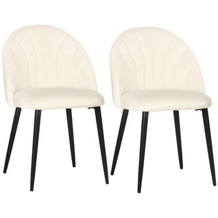 Lot De 2 Chaises - Velours Crème, Structure Acier - Confort Assuré