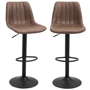 Lot De 2 Tabourets De Bar - Réglables, Pivotants, Tissu Polyester Brun