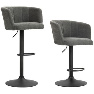 Paire De Tabourets De Bar En Tissu Lin Gris Foncé - Réglables, Pivotants, Repose-pieds