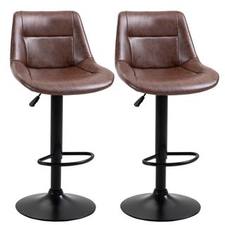 Lot De 2 Tabourets De Bar - Réglables, Pivotants, Simili Cuir Brun