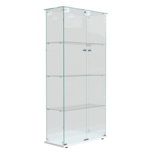 Vitrine En Verre Avec LED, Avec 2 Portes Verrouillables Et 4 Étagères, 163x78,5x35 Cm, Blanche