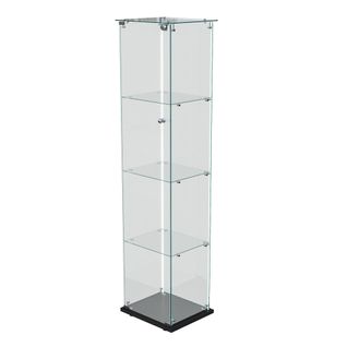 Vitrine LED En Verre Avec 4 Étagères En Verre, 1 Porte Et Serrure, 39,8 X 35 X 163 Cm, Noir