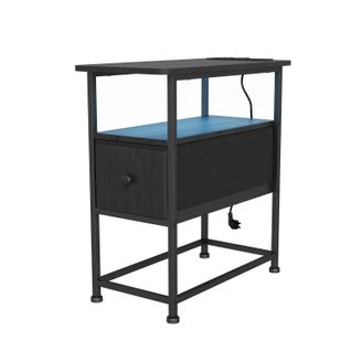 Table D'appoint Avec Station De Recharge Intégrée Et Un Tiroir,idéale Pour Les Petits Espaces,noir