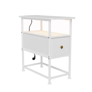 Table D'appoint Avec Station De Recharge Intégrée Et Un Tiroir,idéale Pour Les Petits Espaces,blanc