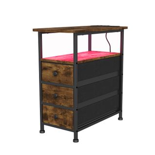 Table D'appoint Avec Station De Recharge Intégrée Et 3 Tiroirs,idéale Pour Les Petits Espaces,marron