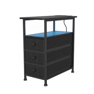 Table D'appoint Avec Station De Recharge Intégrée Et 3 Tiroirs,idéale Pour Les Petits Espaces,noir