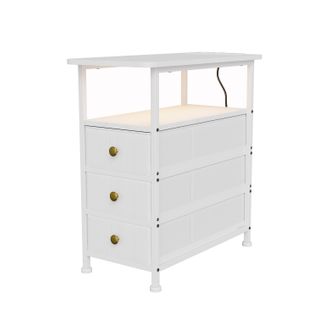 Table D'appoint Avec Station De Recharge Intégrée Et 3 Tiroirs,idéale Pour Les Petits Espaces,blanc