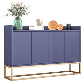 Buffet Moderne à Quatre Portes Avec Étagères Réglables Et Pieds En Métal - 120 X 30 X 80 Cm, Bleu