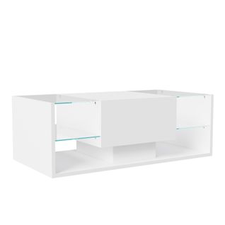 Table Basse Blanche Avec Éclairage LED, Espace De Rangement Et Étagères Ouvertes, 100 X 50 X 35 Cm.