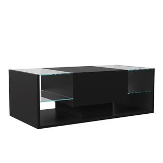 Table Basse Noir Avec Éclairage LED, Espace De Rangement Et Étagères Ouvertes, 100 X 50 X 35 Cm.