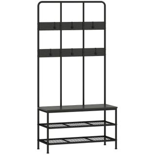 Porte-vêtements 3-en-1 Avec Banc - Rangement Chaussures, Cintres - Noir