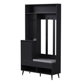 Meuble D'entrée Murale 4-en-1 - Banc+tiroirs+cintres - Noir，100x35x180 Cm