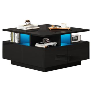 Table Basse Moderne Géométrique Avec LED - 4 Tiroirs, Supporte 30 Kg - Pour Votre Salon - Noir