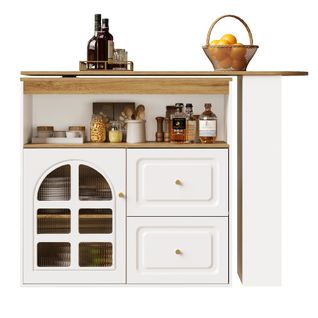 Buffet Bar Tournant Blanc Design - 360°, Étagères Et Vitre Courbée - Pour Salon/chambre