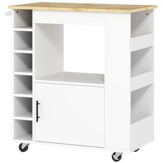 Buffet De Cuisine Chêne 83 Cm - Plateau, Rangement Vin, Soft-close - Usage Cuisine Et Bureau-blanc