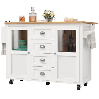 Buffet De Cuisine Blanc Extensible - 120 Cm, 2 Portes/4 Tiroirs - Rangement Organisé