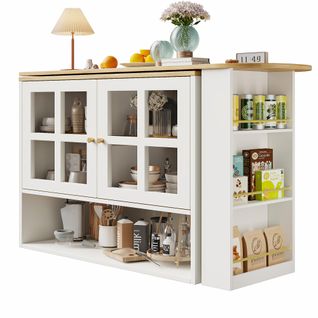 Buffet Bar Tournant Blanc Multifonction - 360°, 5 Niveaux De Rangement - Usage Polyvalent