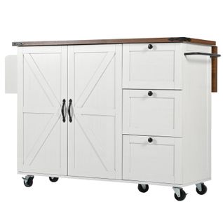 Buffet Cuisine Multifonction - Plateau Extensible, Structure Bois - 2 Portes, 3 Tiroirs, Mobile