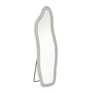 Miroir Sur Pied Rembourré Au Design Ondulé - 160 X 50 Cm - Cadre En Velours -blanc