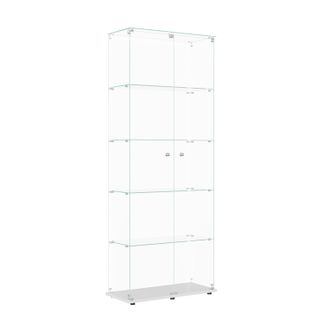 Vitrine En Verre Avec Éclairage LED,mesurant 186x78x34 Cm,comportant 5 Étagères Et 2 Portes,blanc