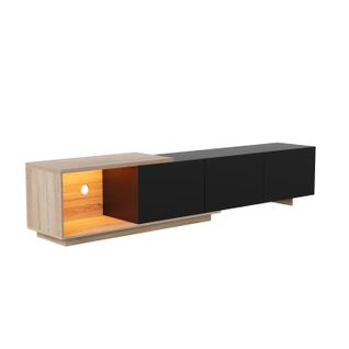 Meuble TV Extensible Avec 3 Tiroirs, Éclairage LED, Convient Aux Téléviseurs De 65 Pouces, Noir