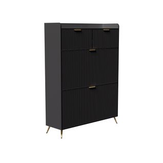 Meuble à Chaussures Avec Deux Portes Abattantes Et Tiroirs, Adapté Aux Entrées, Noir, 80x24x110 Cm