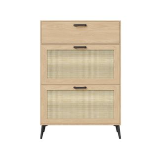 Meuble à Chaussures En Osier, Modèle à Trois Portes, Étagère De Rangement Pour L'entrée, Bois