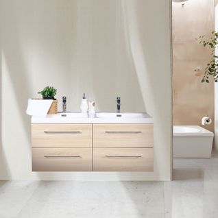 Meuble Double Vasque120 Cm Chêne Californien Naturel Aquazur