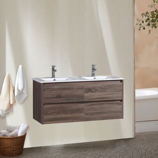 Meuble Double Vasque 120 Cm Chêne Californien Brun Aquadoli