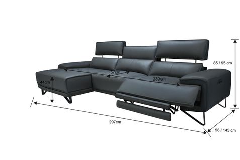 Canapé d'angle méridienne MAXIME gauche cuir et croûte gr fc