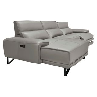 Canapé d'angle meridienne MAXIME gauche cuir et croûte taupe