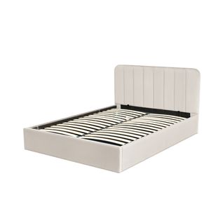 Lit coffre avec sommier 140x190 cm ANNA en tissu bouclette blanc