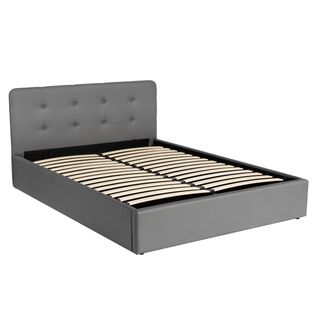 Lit coffre 140x190 cm avec sommier relevable LYLA polyuréthane gris