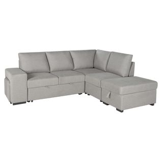 Canapé d'angle droit convertible LAURENCE tissu gris clair