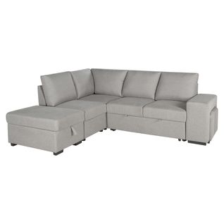 Canapé d'angle gauche convertible LAURENCE tissu gris clair