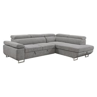 Canapé d'angle droit convertible SALVADOR tissu gris clair