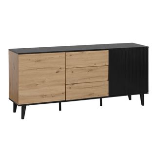 Buffet 2 portes 3 tiroirs L.170cm FABIEN imitation chêne et noir