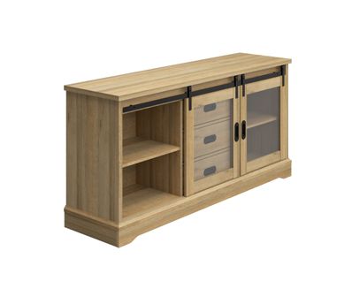 Buffet 2 portes 3 tiroirs 150 cm RUDI imitation chêne et noir