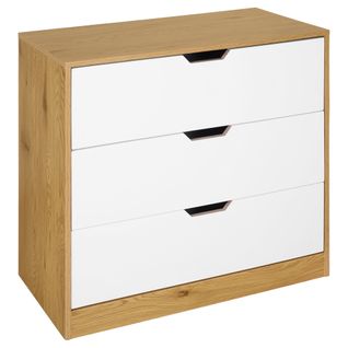 Commode 3 tiroirs SAMUEL imitation chêne et blanc