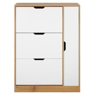 Meuble à chaussures 3 abattants 1 porte SAMUEL imitation chêne et blanc