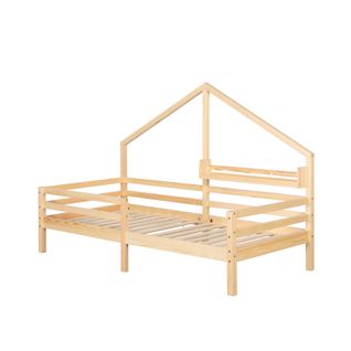 Lit cabane avec étagère 90x190 cm en pin massif avec sommier ELONA naturel