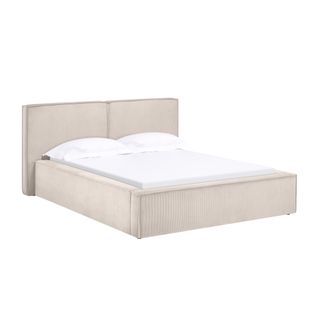 Lit coffre avec sommier relevable 160x200 cm EZRA velours côtelé beige